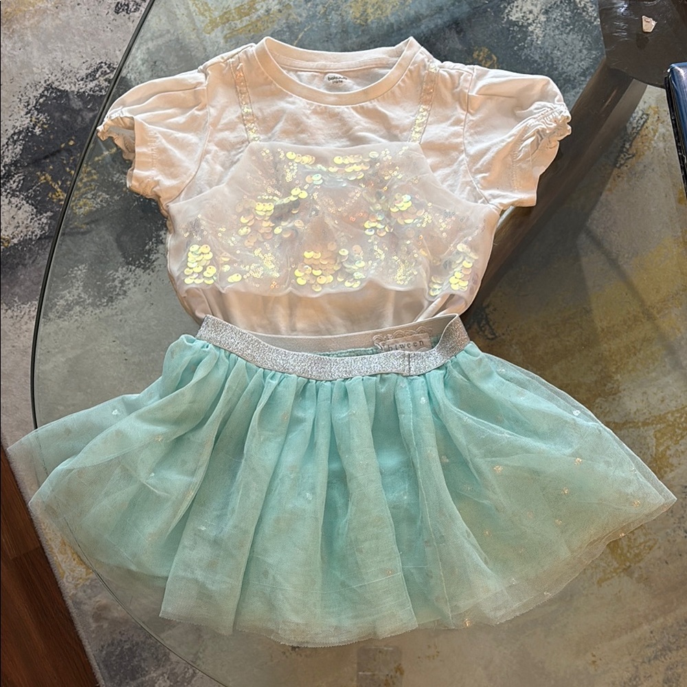 2 piece set - White and Mint Sequin top and Tulle Dress